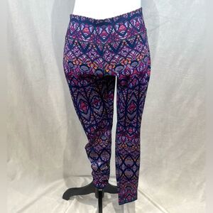 Mossimo purple pink & orange abstract print active yoga legging size medium NWOT